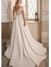 Illusion Neck Ivory Lace Satin Gorgeous Wedding Dress